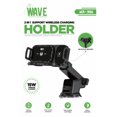 Foto van Wave WA-396 2 in 1 Car Braket Wireless Charger 15W 