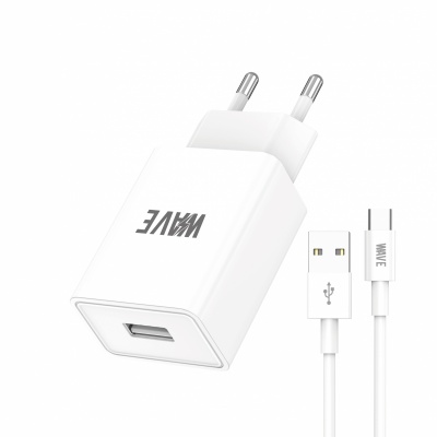 Foto von Travel Charger 12W USB-A Port With USB-C Cable | Wave WA-319W-20 (White)