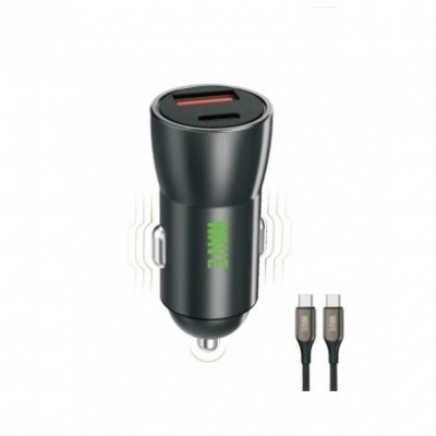 Foto van Wave WA-104-20 Car Charger PD + QC (USB-A) (20 Wat) with Type-C to Type-C cable 1m (zwart)