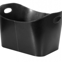 Foto van HOUTMAND - ZWART LEDERASPECT - 56 x 43 x 35 cm