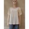 Afbeelding van New Feeling Paris - Dames Shirt - Off-white - Pofmouwtjes - Geborduurd Gaatjes Motief
