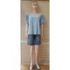 Afbeelding van New Feeling Paris - Dames Shirt - Lichtblauw - Pofmouwtjes - Geborduurd Gaatjes Motief