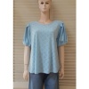 Afbeelding van New Feeling Paris - Dames Shirt - Lichtblauw - Pofmouwtjes - Geborduurd Gaatjes Motief