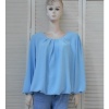 Afbeelding van OLM51 - Dames Shirt - Lichtblauw - Elastiek Aan Onderzijde - Ronde Hals