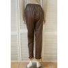 Afbeelding van Willy-Z fashion - Dames Leatherlook Stretch Broek - Bruin - Elastische Taiileband Met Koord