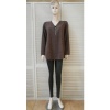 Afbeelding van Broektiek - Dames Stretch Shirt - Bruin - V-hals Met Glitter Rits