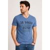 Afbeelding van Ebouns Denim - V-hals T-shirt - Melee Blauw - Met Printtekst
