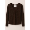 Afbeelding van New Feeling Paris - Dames Shirt - Donkerbruin - V-hals - Lange Mouwen - Ruches Allover