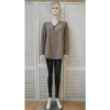 Afbeelding van Broektiek - Dames Stretch Shirt - Taupe - V-hals Met Glitter Rits