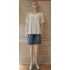 Afbeelding van New Feeling Paris - Dames Shirt - Off-white - Pofmouwtjes - Geborduurd Gaatjes Motief
