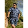 Afbeelding van D555 - Truro - Plussize - Overhemd - Navy - Allover print - Korte mouwen