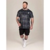 Afbeelding van D555 - Hewitt - Heren Plussize Shirt - Zwart - Grijs - Alover Print - Glimmend
