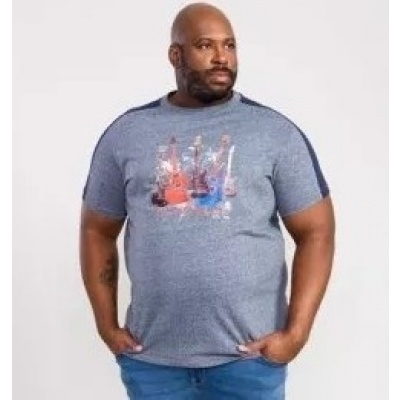 Foto van D555 - Sharnbrook - Plussize T-shirt- Melee Grijs - Gitaren print