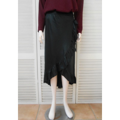 Foto van Esperance - Rok - Glimmend Zwart - Gesloten Elastische Tailleband - Wikkelrok-look