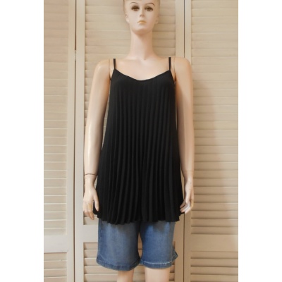 Foto van Italy Moda - Dames Singlet - A-lijn - V-hals - Zwart - Plooing Allover