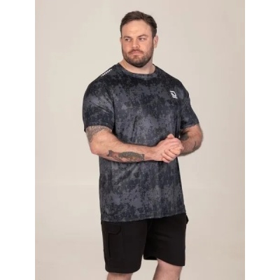 Foto van D555 - Hewitt - Heren Plussize Shirt - Zwart - Grijs - Alover Print - Glimmend