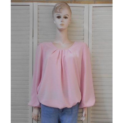 Foto van OLM51 - Dames Shirt - Roze - Elastiek Aan Onderzijde - Ronde Hals