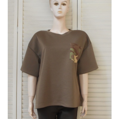 Foto van Italy Moda - Dames Sweater - Taupe - Korte Mouwen