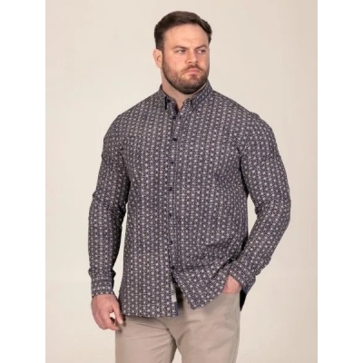 Foto van D555 Boyle - Plussize Overhemd - Navy - Khaki Allover Print