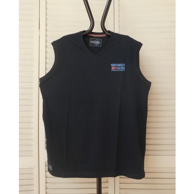 Foto van Redfield - Heren Grote Maat Mouwloos V-hals Shirt - Donkerblauw- Badgeprint