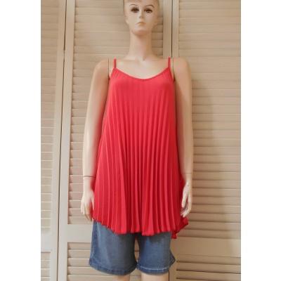 Foto van Italy Moda - Dames Singlet - A-lijn - V-hals - Koraal - Plooing Allover