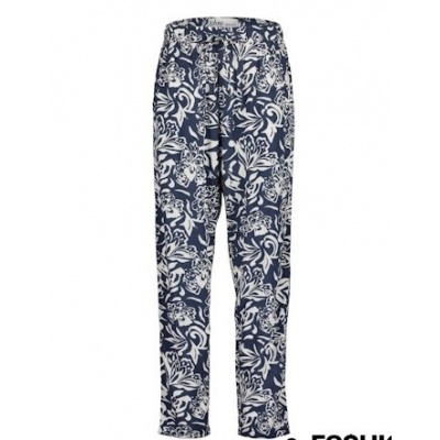 Foto van Blue Seven - Dames Pantalon - Blauw-witte Allover Print- Elastische Tailleband