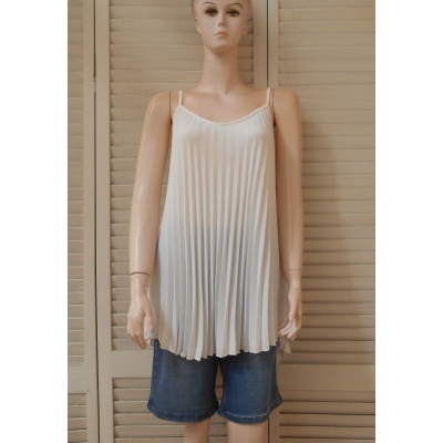 Foto van Italy Moda - Dames Singlet - A-lijn - V-hals - Off-white - Plooing Allover