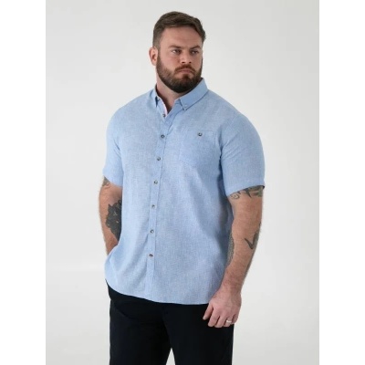 Foto van D555 - Clarke - Plussize - Overhemd - Lichtblauw - Linnen - Korte mouwen