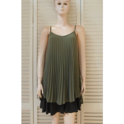 Foto van Italy Moda - Dames Singlet - A-lijn - V-hals - Legergroen - Plooing Allover