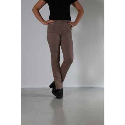 Foto van New Star - Memphis - Dames Stretch Twill Broek - Taupe - Slim Fit - Hoog Model