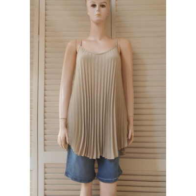 Foto van Italy Moda - Dames Singlet - A-lijn - V-hals - Khaki - Plooing Allover