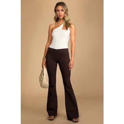 Foto van Annuo Fashion - Dames Stretch Flair Pants / Broek - Uni Bruin