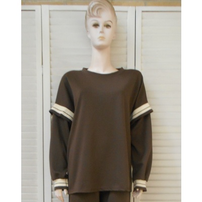 Foto van Jooka - Dames Sweater - Bruin - Ronde hals - Boord onderaan