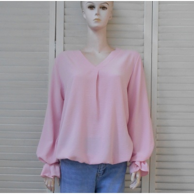 Foto van OLM51 - Dames V-hals Shirt - Roze - Elastiek onderzijde