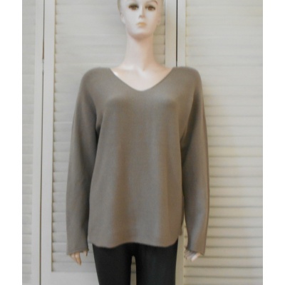 Foto van New Collection - Dames Shirt - Taupe - V-hals - Lange Mouwen
