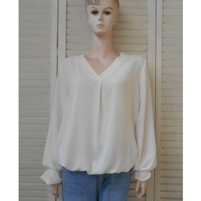 Foto van OLM51 - Dames V-hals Shirt - Off-white - Elastiek onderzijde