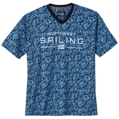 Foto van Redfield - Heren Grote Maat V-hals T-Shirt - Donkerblauw - Allover Print