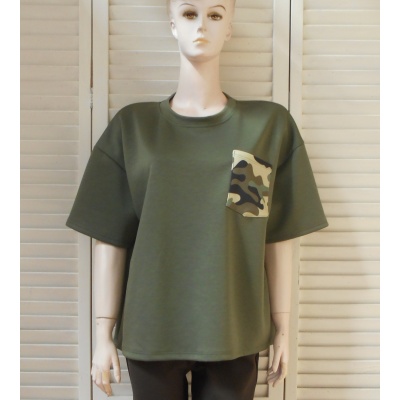 Foto van Italy Moda - Dames Sweater - Army Groen - Korte Mouwen