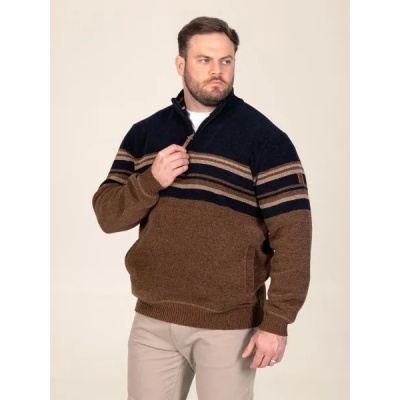 Foto van D555 - Heath - Grote Maat Heren Trui - Navy - Khaki - Met Ritsje - Gevoerd