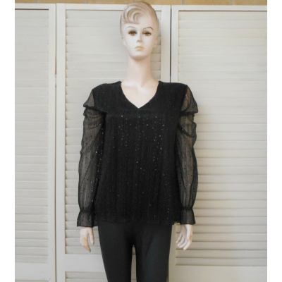 Foto van Esperance - Dames Shirt - glitter zwart - V-hals