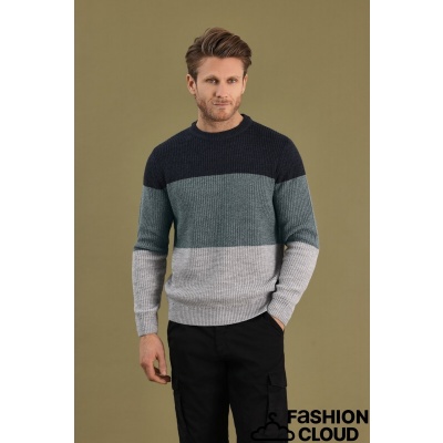 Foto van Blue Seven - Trui - Blauw - Groen - Khaki - Ronde Hals - Gebreid