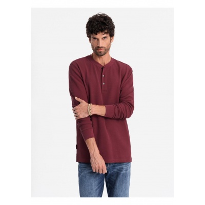 Foto van Blue Seven - Heren Serafino Shirt - Bordeaux - Lange Mouwen