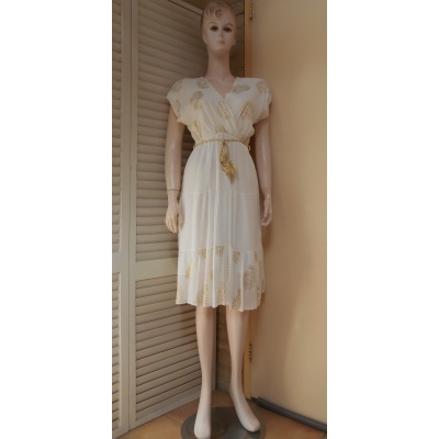 Foto van Italy Moda - Jurk - Off-white - Gouden Motief