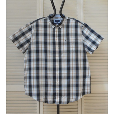 Foto van Pre End - Plussize Overhemd - Geruit - Zwart-Khaki-Grijs-Wit - Korte Mouwen - Borstzakje
