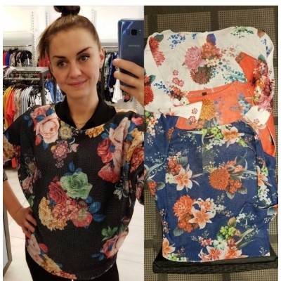 Iz Naiz 842 dames Shirt black met bloemen Iz Naiz 842 dames Shirt black met bloemen