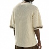 Foto van The Couture Club Heren T-shirt Wit TCCM2909 Crochet Knitted Stripe
