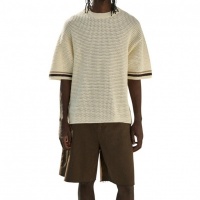 The Couture Club Heren T-shirt Wit TCCM2909 Crochet Knitted Stripe