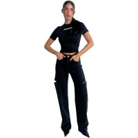 Unique The Label Dames Jeans Zwart June Wide Leg