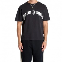 Palm Angels Heren T-shirt Zwart PMAA109S26JER00G/1003 Curved Logo Regular