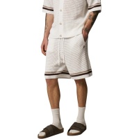 The Couture Club Heren Korte Broek Wit TCCM2874 Crochet Knitted Stripe